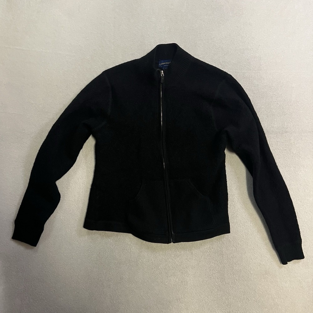 Vintage Charter Club Wool Sweater Women's Size Petite Small Black Full Zip Up